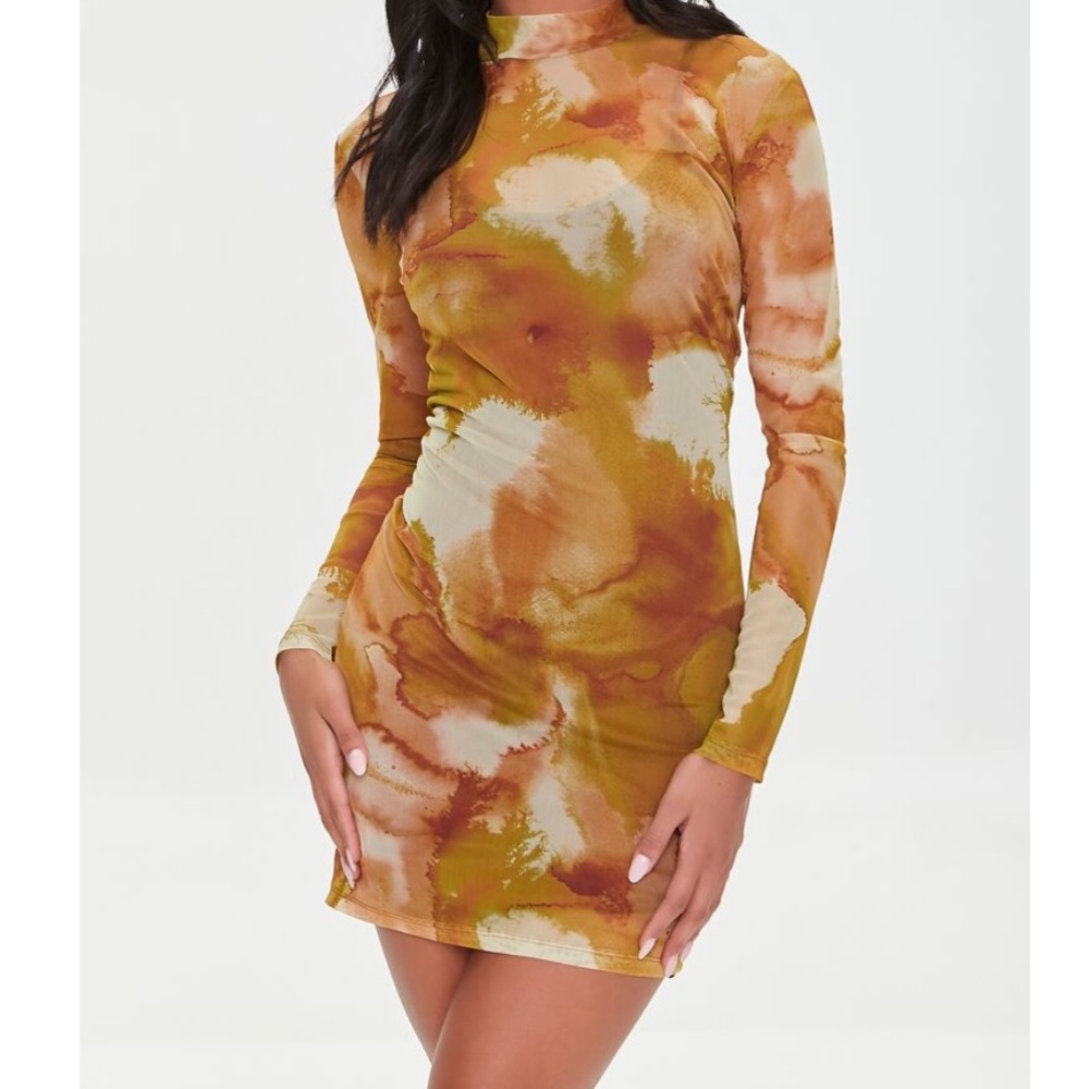 Mesh Watercolor Print Dress